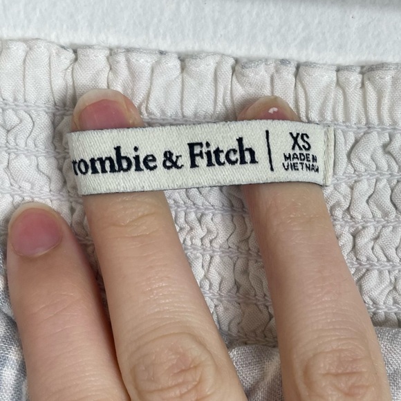 Abercrombie and Fitch Plaid Square Neck Puff Sleeve Crop Top White Blue XS - Picture 4 of 5